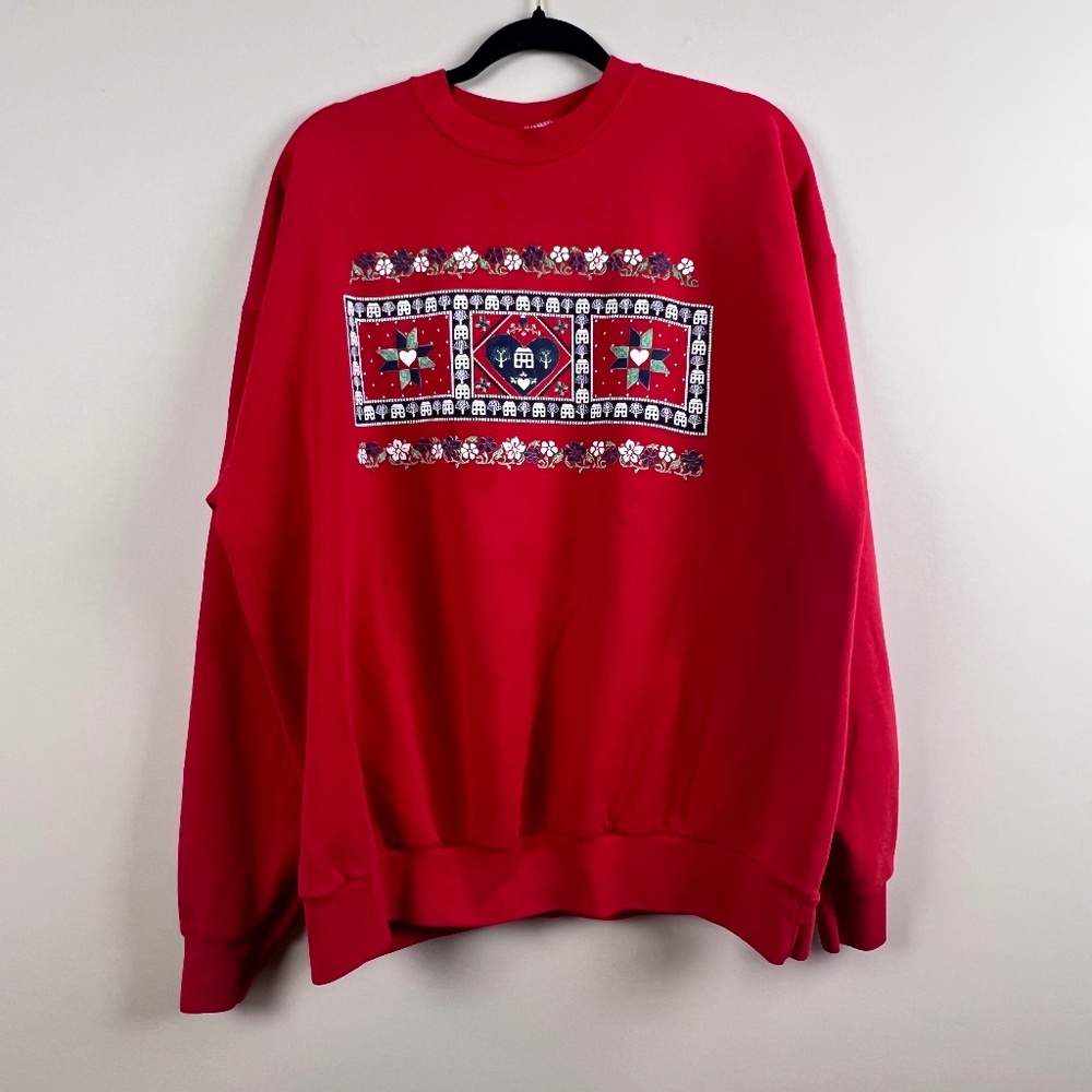Vintage Santee Country Heart Flower Design Red Valentine Sweatshirt 2XL USA